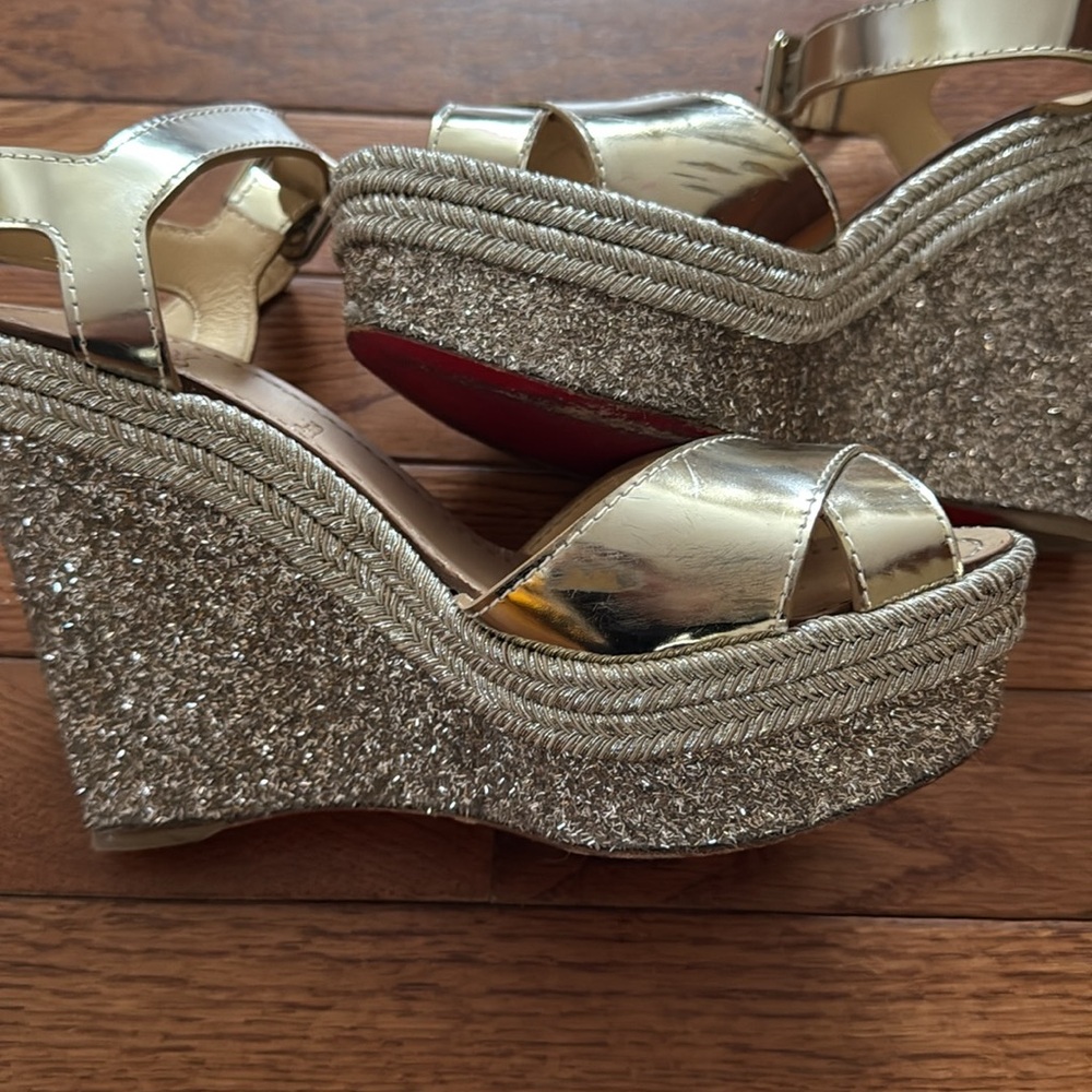 Christian louboutin espadrille glitter wedge sz 38